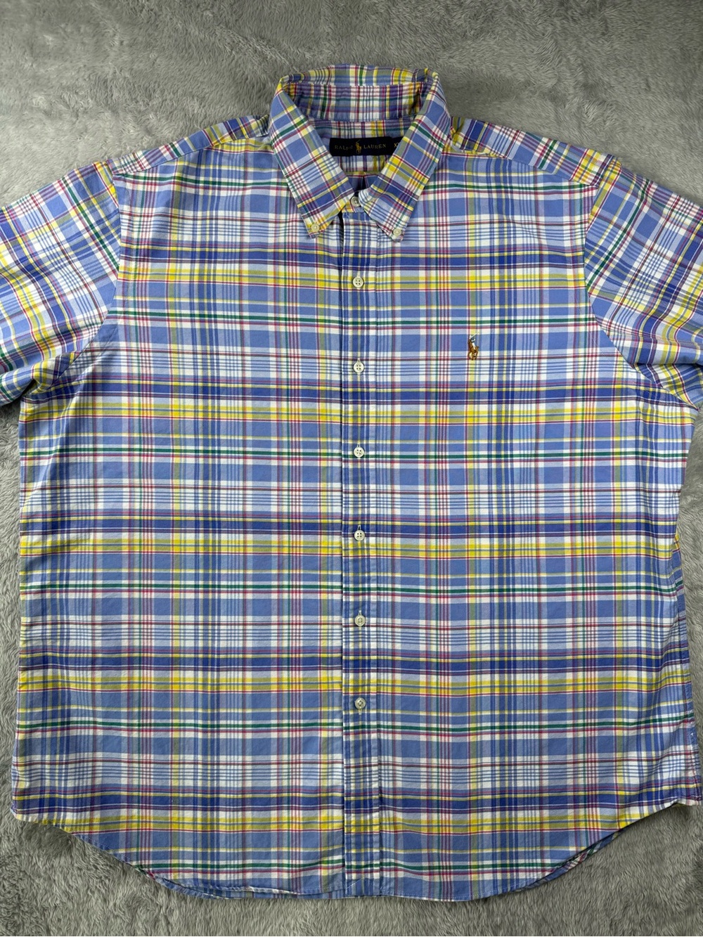 Ralph Lauren Blue Madras Plaid Button Down Shirt Men’s XXL Cotton - Picture 2 of 11